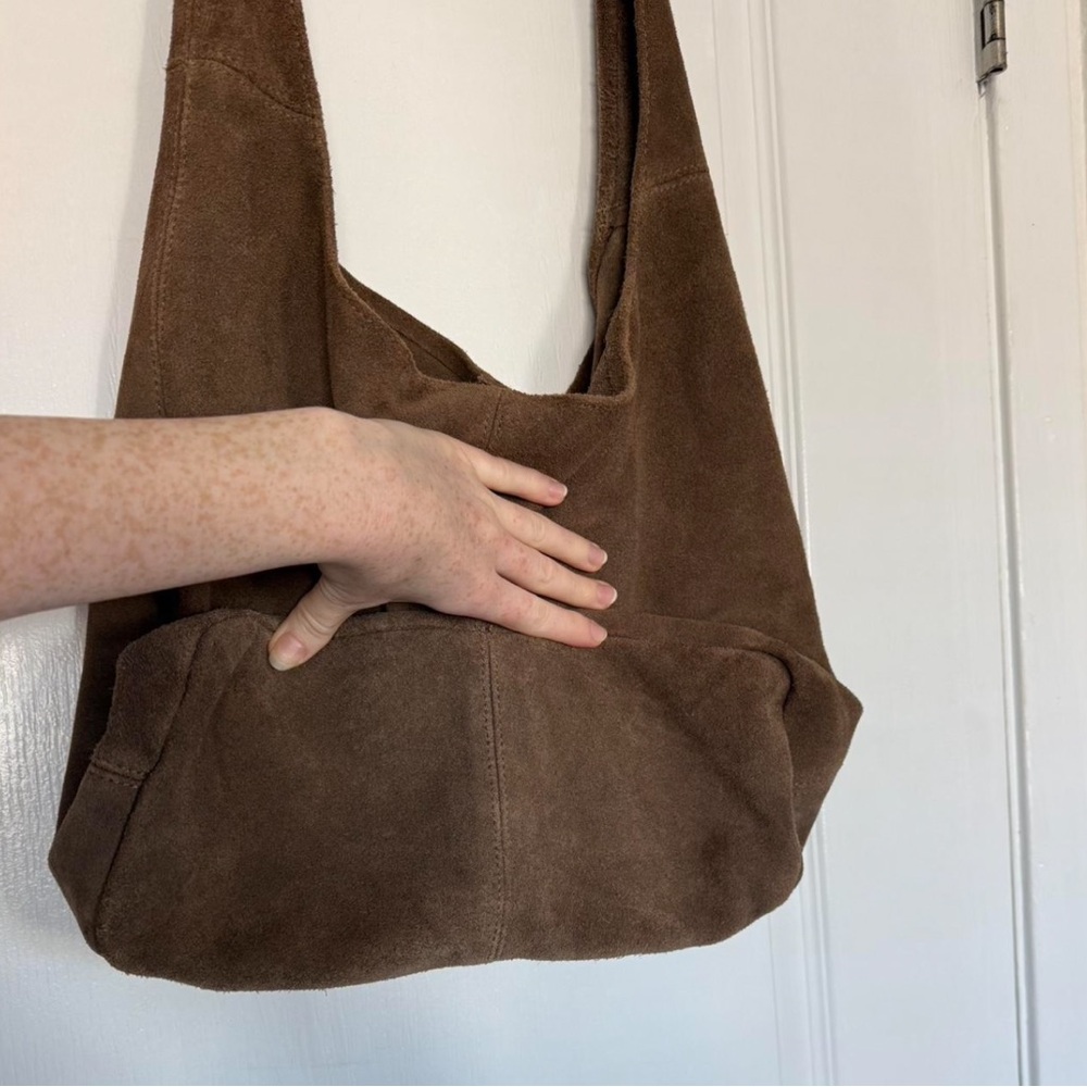 Brandy Melville Brown Suede Slouchy Hobo Tote Bag Purse - Picture 4 of 6